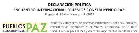 Declaración política. Encuentro Internacional «Pueblos construyendo paz»